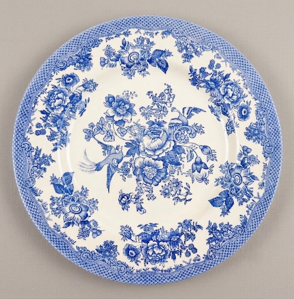 Vintage Royal Stafford Asiatic Pheasant Blue Transferware Dinner Plate 11"